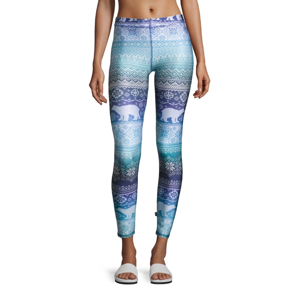 TEREZ NWOT Blues Hues Fair Isle Leggings Tights Winter Polar Bear XS New